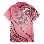 Pink Aboriginal Butterfly Ribbon Cancer Family Matching Long Sleeve Bodycon Dress and Hawaiian Shirt