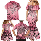 Pink Aboriginal Butterfly Ribbon Cancer Family Matching Mermaid Dress and Hawaiian Shirt