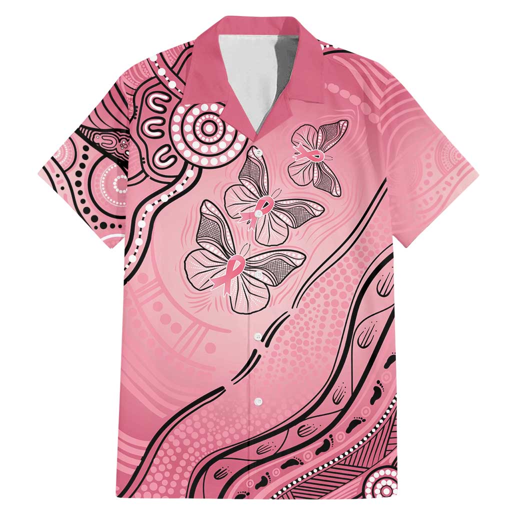 Pink Aboriginal Butterfly Ribbon Cancer Family Matching Mermaid Dress and Hawaiian Shirt