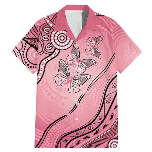 Pink Aboriginal Butterfly Ribbon Cancer Family Matching Mermaid Dress and Hawaiian Shirt