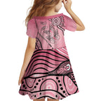 Pink Aboriginal Butterfly Ribbon Cancer Family Matching Off Shoulder Maxi Dress and Hawaiian Shirt