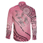 Pink Aboriginal Butterfly Ribbon Cancer Family Matching Off Shoulder Maxi Dress and Hawaiian Shirt