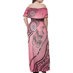 Pink Aboriginal Butterfly Ribbon Cancer Family Matching Off Shoulder Maxi Dress and Hawaiian Shirt