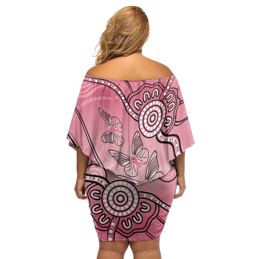 Pink Aboriginal Butterfly Ribbon Cancer Family Matching Off Shoulder Short Dress and Hawaiian Shirt