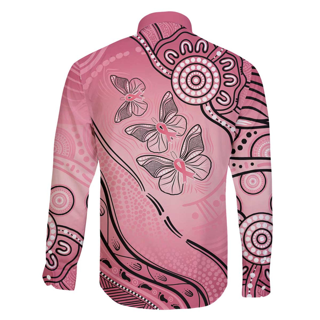 Pink Aboriginal Butterfly Ribbon Cancer Family Matching Puletasi and Hawaiian Shirt