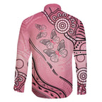 Pink Aboriginal Butterfly Ribbon Cancer Family Matching Puletasi and Hawaiian Shirt