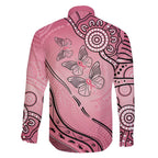 Pink Aboriginal Butterfly Ribbon Cancer Family Matching Short Sleeve Bodycon Dress and Hawaiian Shirt