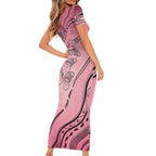 Pink Aboriginal Butterfly Ribbon Cancer Family Matching Short Sleeve Bodycon Dress and Hawaiian Shirt