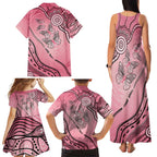 Pink Aboriginal Butterfly Ribbon Cancer Family Matching Tank Maxi Dress and Hawaiian Shirt