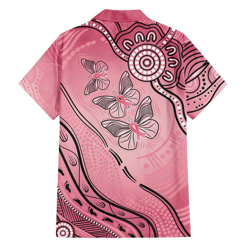 Pink Aboriginal Butterfly Ribbon Cancer Family Matching Tank Maxi Dress and Hawaiian Shirt