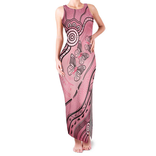 Pink Aboriginal Butterfly Ribbon Cancer Family Matching Tank Maxi Dress and Hawaiian Shirt
