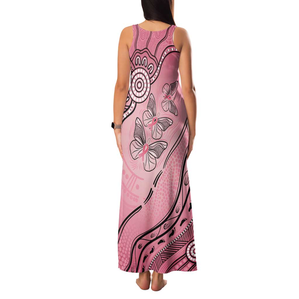 Pink Aboriginal Butterfly Ribbon Cancer Family Matching Tank Maxi Dress and Hawaiian Shirt