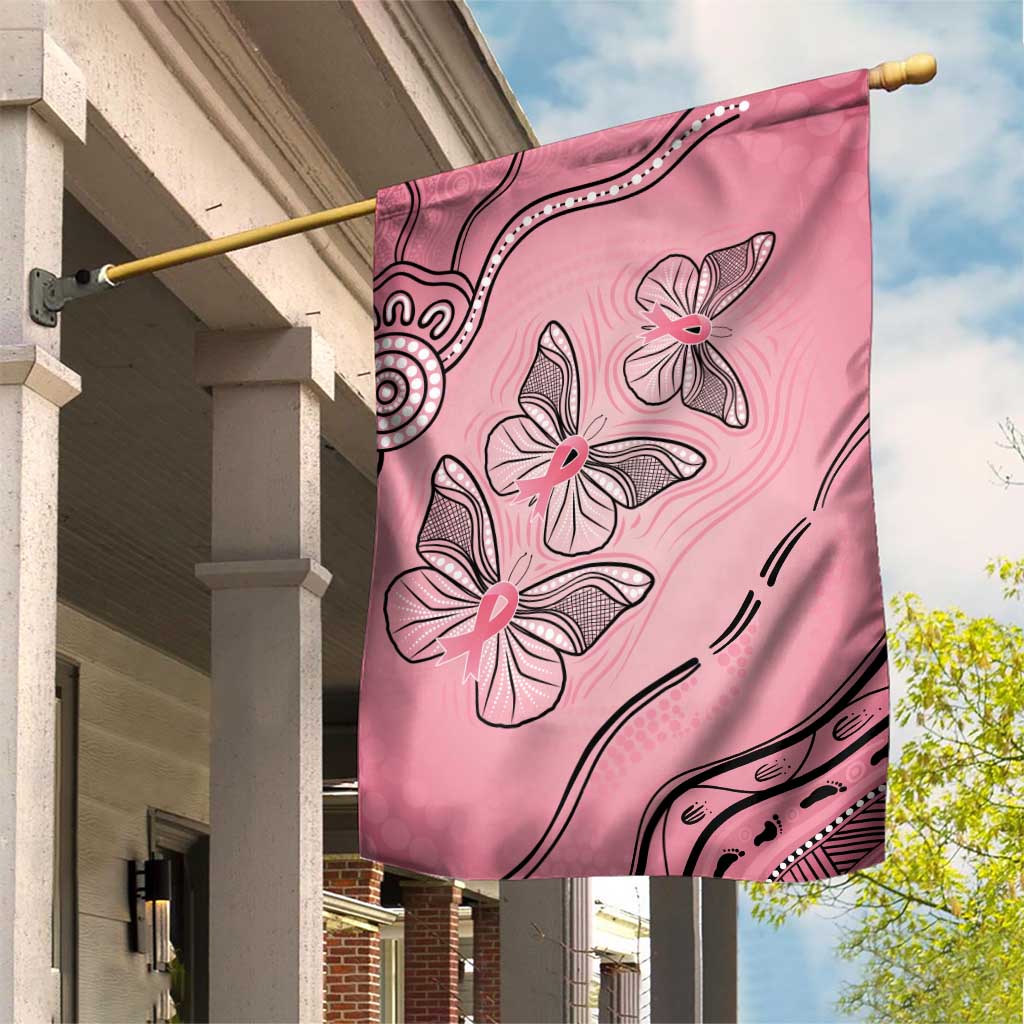 Pink Aboriginal Butterfly Ribbon Cancer Garden Flag