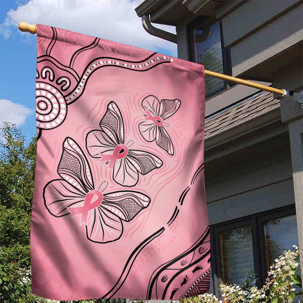 Pink Aboriginal Butterfly Ribbon Cancer Garden Flag
