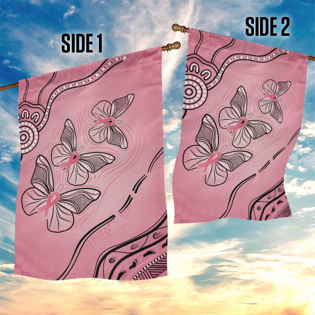 Pink Aboriginal Butterfly Ribbon Cancer Garden Flag