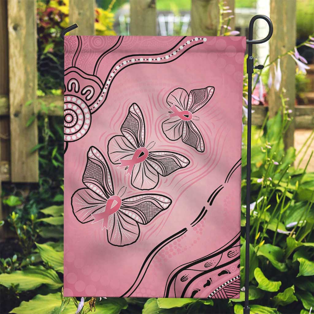 Pink Aboriginal Butterfly Ribbon Cancer Garden Flag