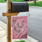 Pink Aboriginal Butterfly Ribbon Cancer Garden Flag