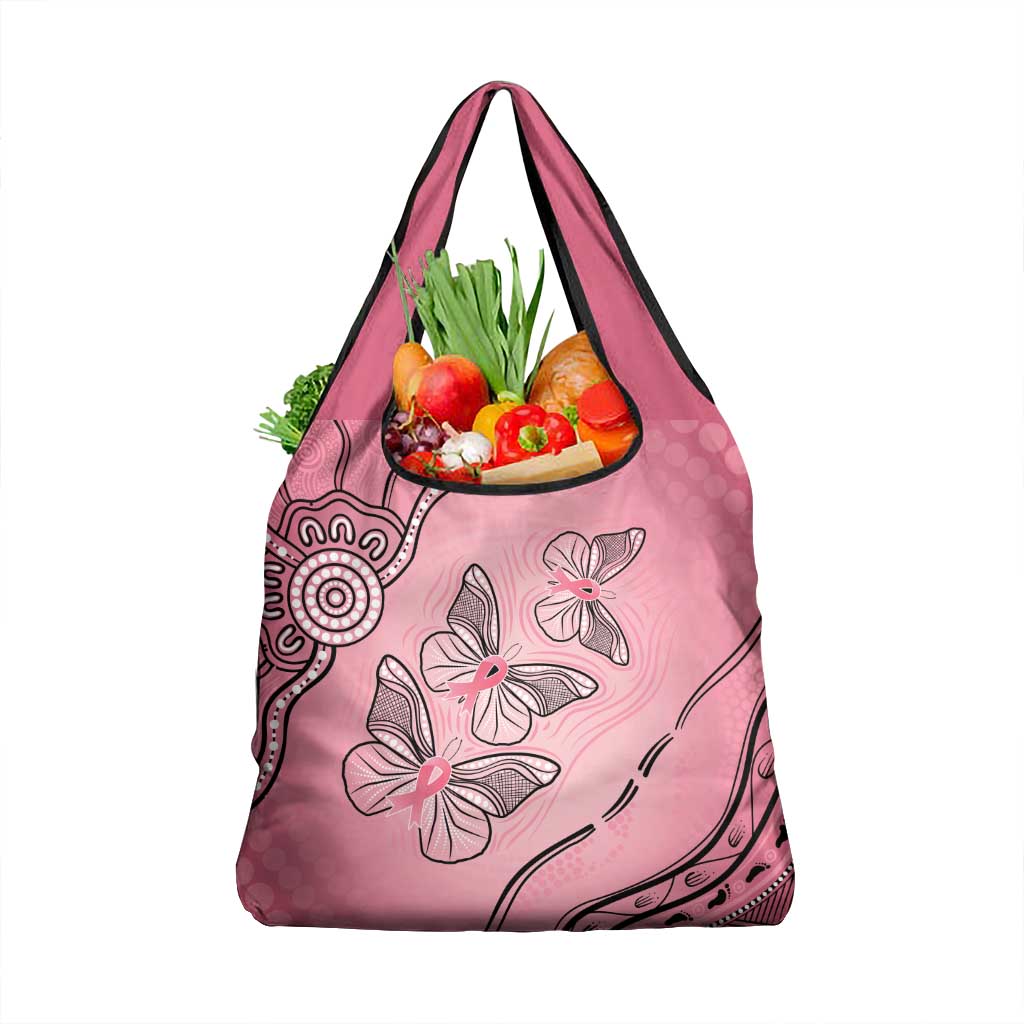 Pink Aboriginal Butterfly Ribbon Cancer Grocery Bag
