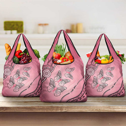 Pink Aboriginal Butterfly Ribbon Cancer Grocery Bag