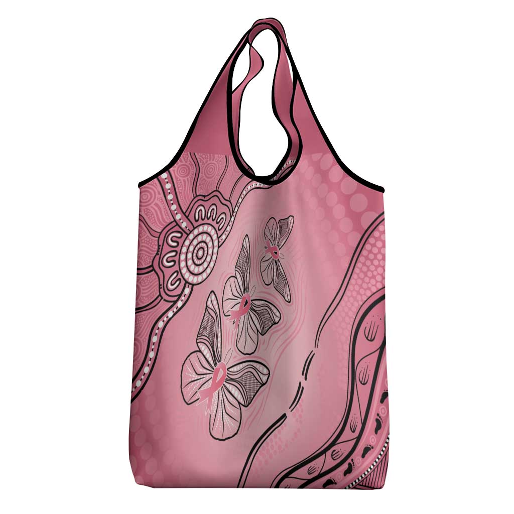 Pink Aboriginal Butterfly Ribbon Cancer Grocery Bag