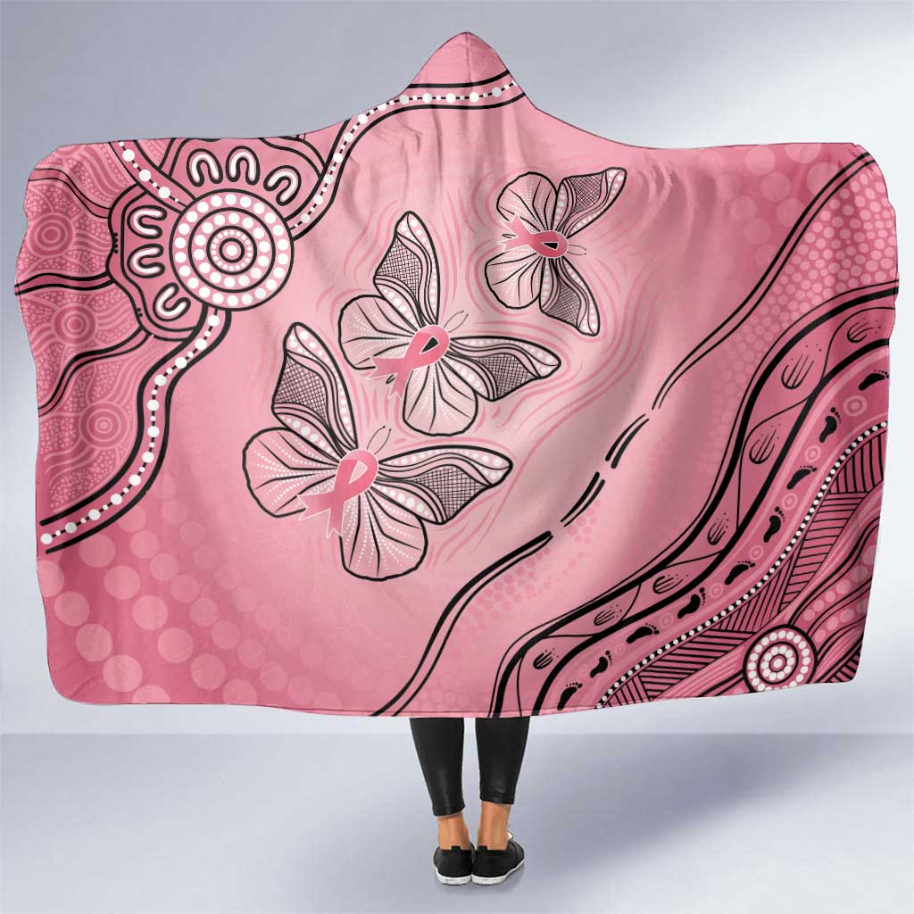 Pink Aboriginal Butterfly Ribbon Cancer Hooded Blanket