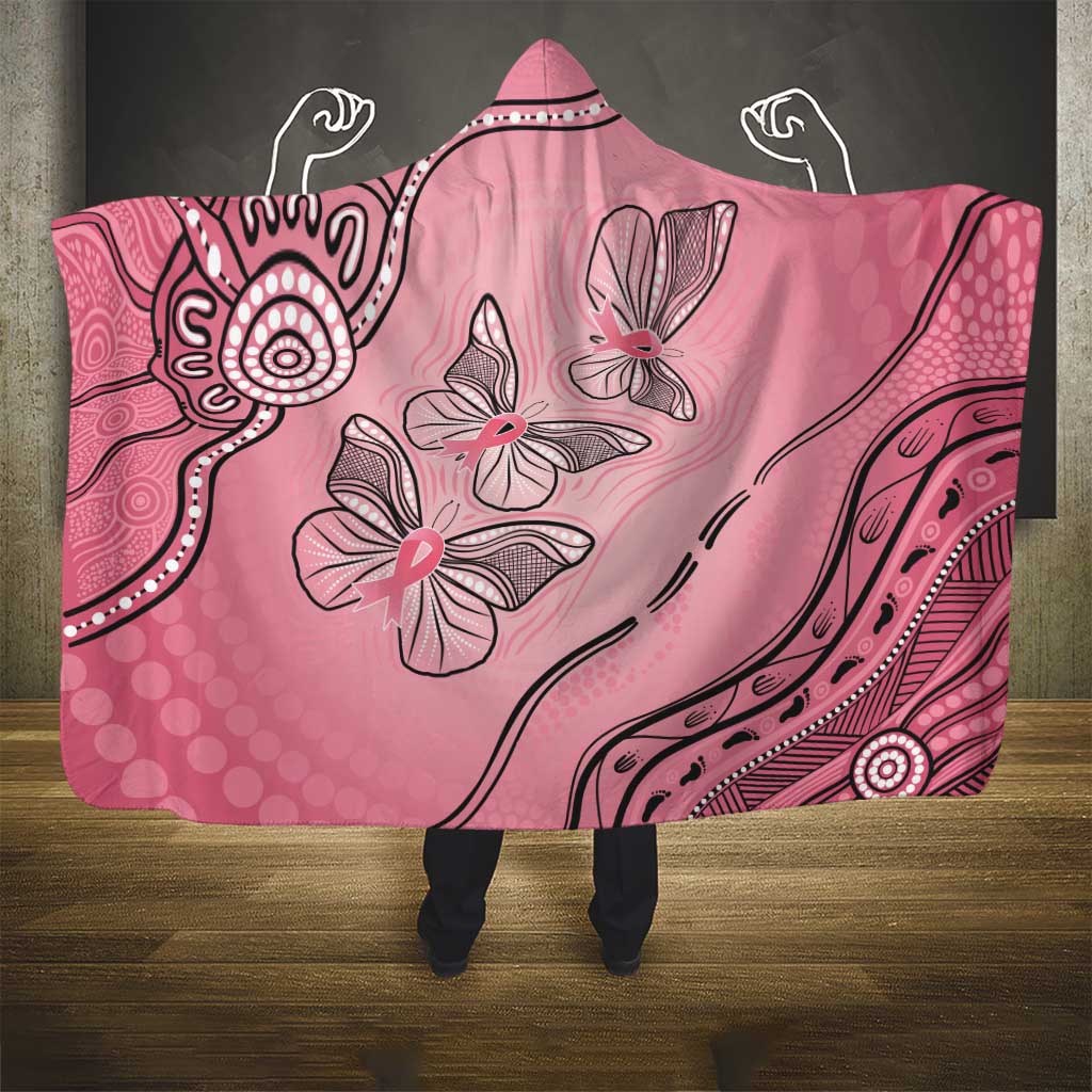 Pink Aboriginal Butterfly Ribbon Cancer Hooded Blanket