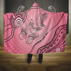 Pink Aboriginal Butterfly Ribbon Cancer Hooded Blanket