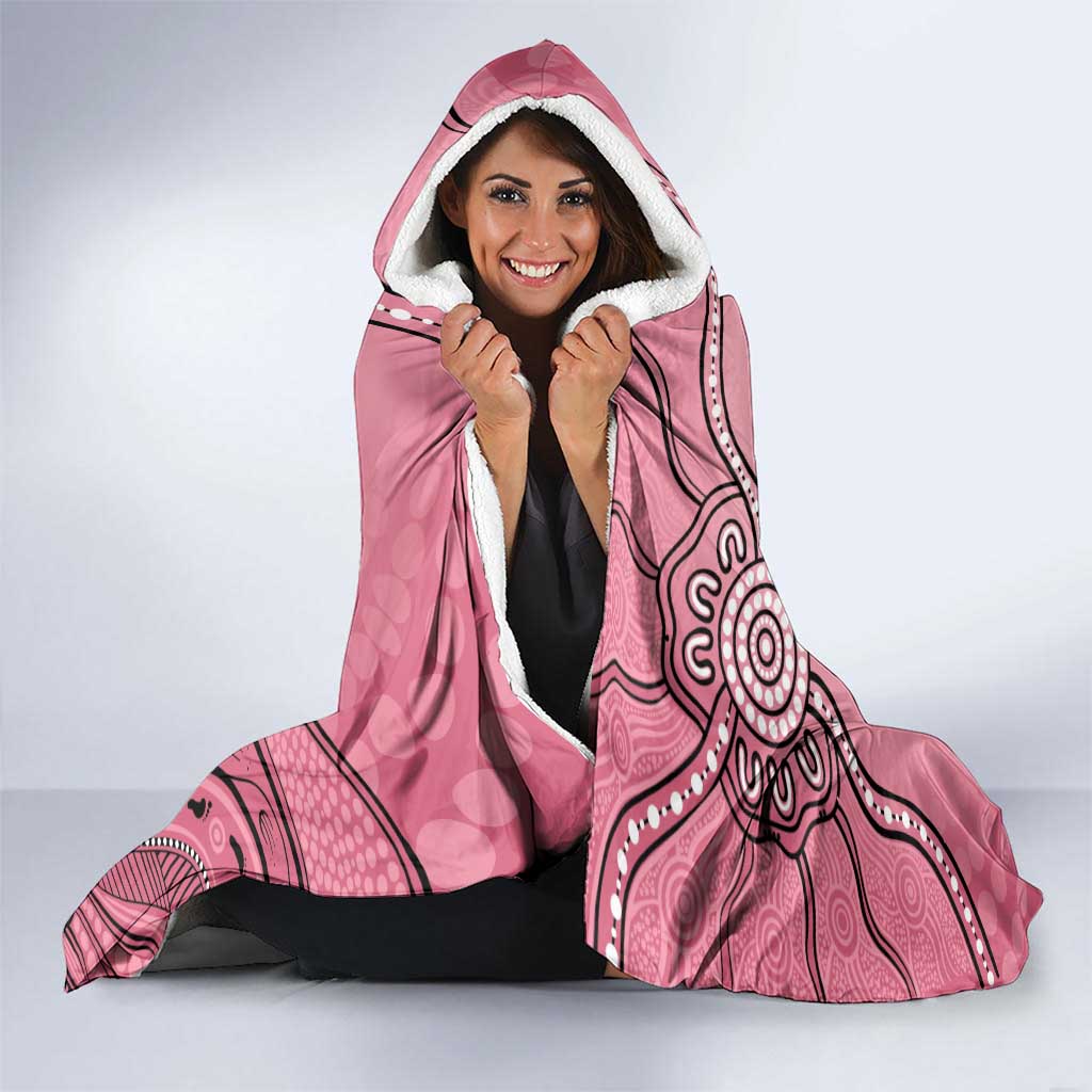 Pink Aboriginal Butterfly Ribbon Cancer Hooded Blanket