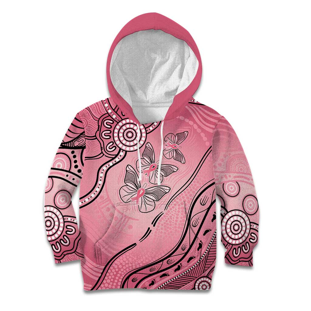 Pink Aboriginal Butterfly Ribbon Cancer Kid Hoodie