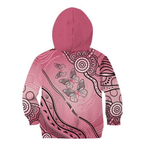 Pink Aboriginal Butterfly Ribbon Cancer Kid Hoodie