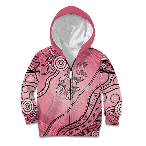 Pink Aboriginal Butterfly Ribbon Cancer Kid Hoodie