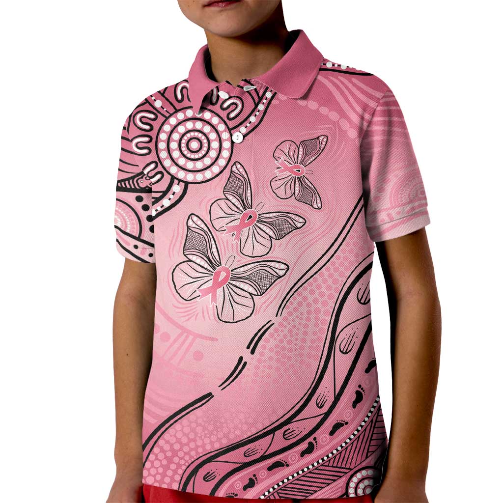 Pink Aboriginal Butterfly Ribbon Cancer Kid Polo Shirt
