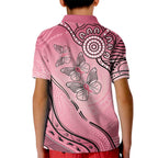 Pink Aboriginal Butterfly Ribbon Cancer Kid Polo Shirt