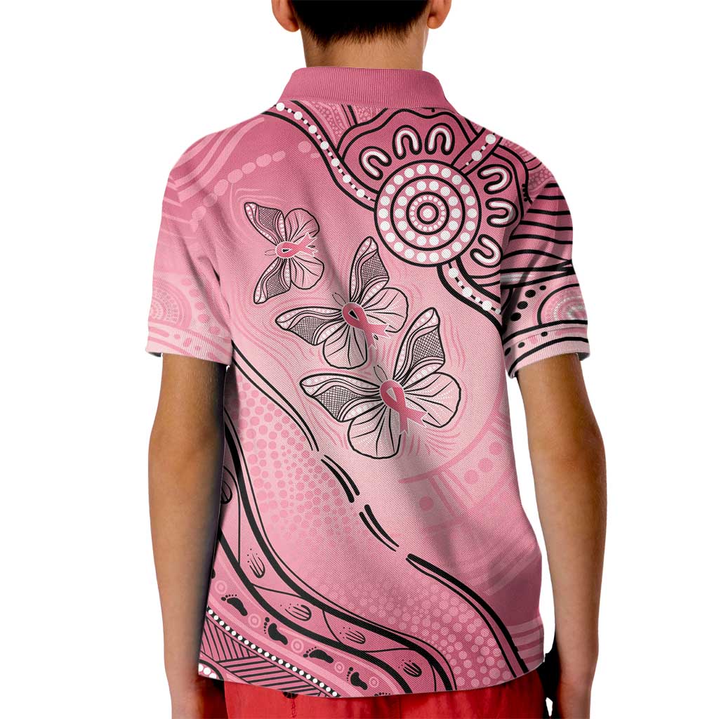 Pink Aboriginal Butterfly Ribbon Cancer Kid Polo Shirt