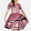 Pink Aboriginal Butterfly Ribbon Cancer Kid Short Sleeve Dress