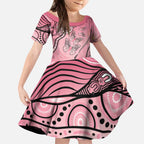 Pink Aboriginal Butterfly Ribbon Cancer Kid Short Sleeve Dress