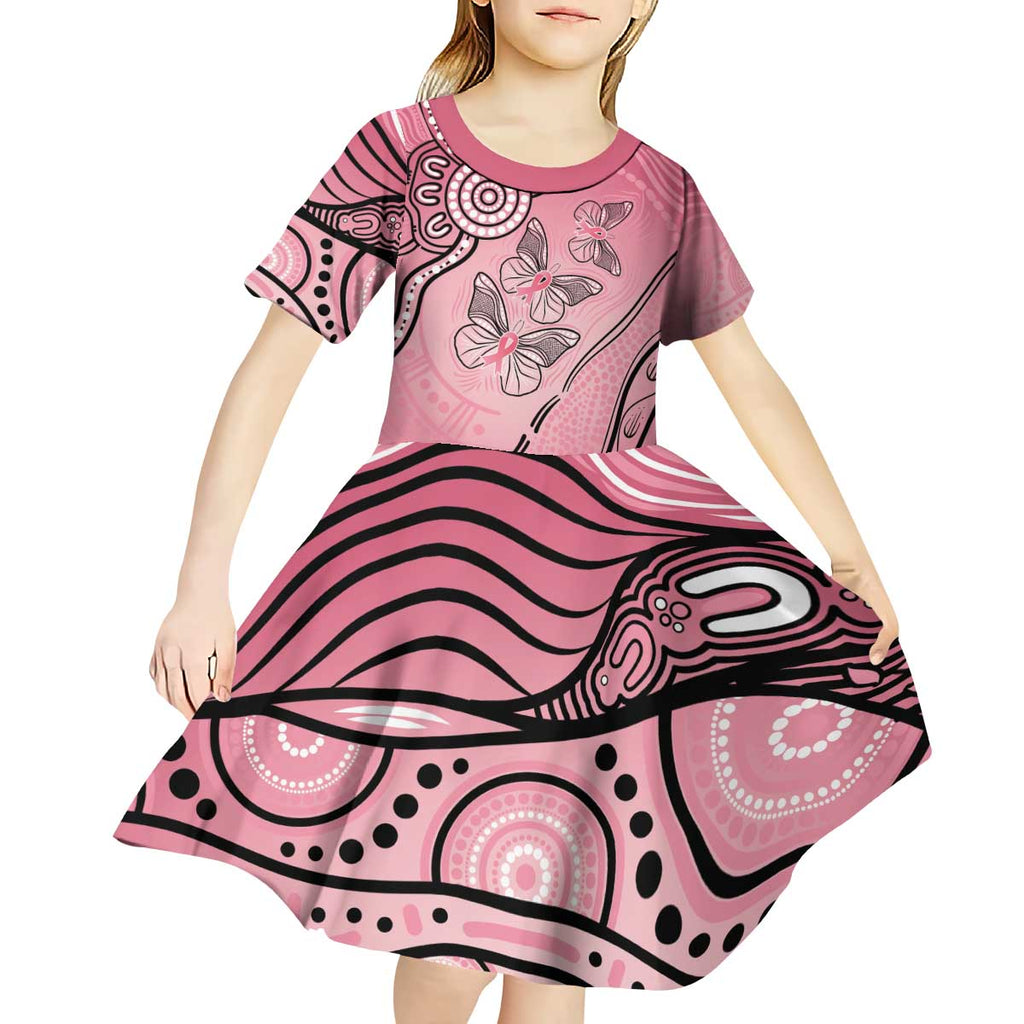 Pink Aboriginal Butterfly Ribbon Cancer Kid Short Sleeve Dress