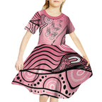 Pink Aboriginal Butterfly Ribbon Cancer Kid Short Sleeve Dress