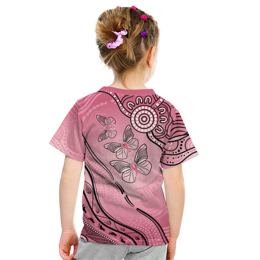 Pink Aboriginal Butterfly Ribbon Cancer Kid T Shirt