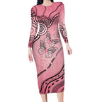 Pink Aboriginal Butterfly Ribbon Cancer Long Sleeve Bodycon Dress