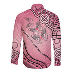 Pink Aboriginal Butterfly Ribbon Cancer Long Sleeve Button Shirt