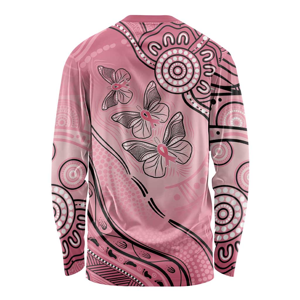 Pink Aboriginal Butterfly Ribbon Cancer Long Sleeve Shirt