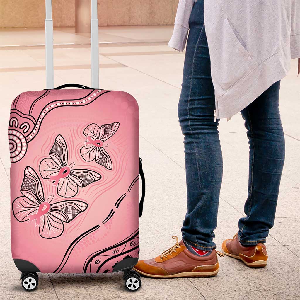 Pink Aboriginal Butterfly Ribbon Cancer Luggage Cover