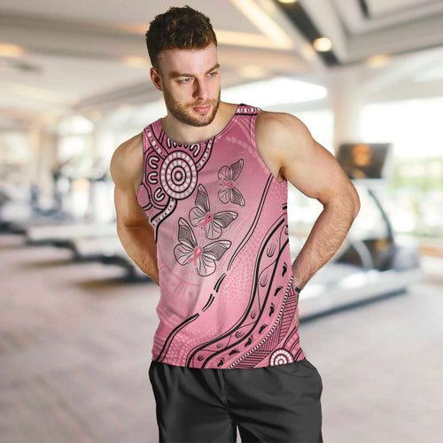 Pink Aboriginal Butterfly Ribbon Cancer Men Tank Top