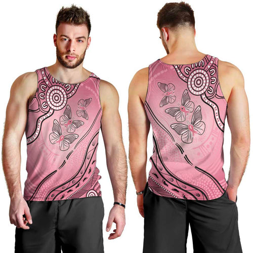 Pink Aboriginal Butterfly Ribbon Cancer Men Tank Top