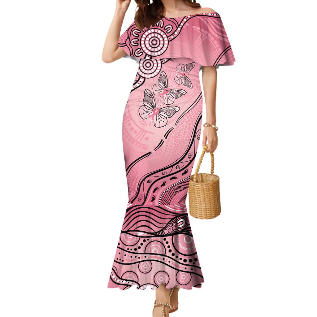 Pink Aboriginal Butterfly Ribbon Cancer Mermaid Dress