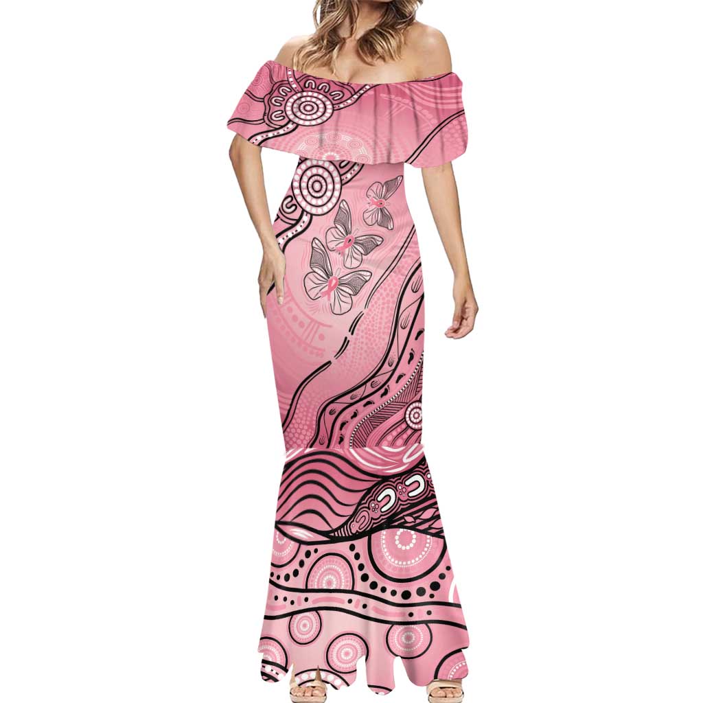 Pink Aboriginal Butterfly Ribbon Cancer Mermaid Dress