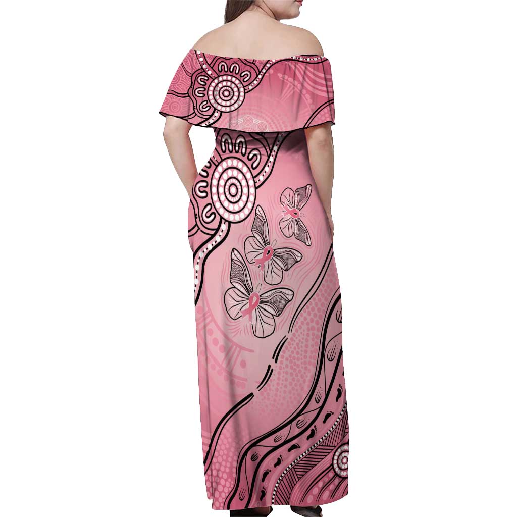 Pink Aboriginal Butterfly Ribbon Cancer Off Shoulder Maxi Dress