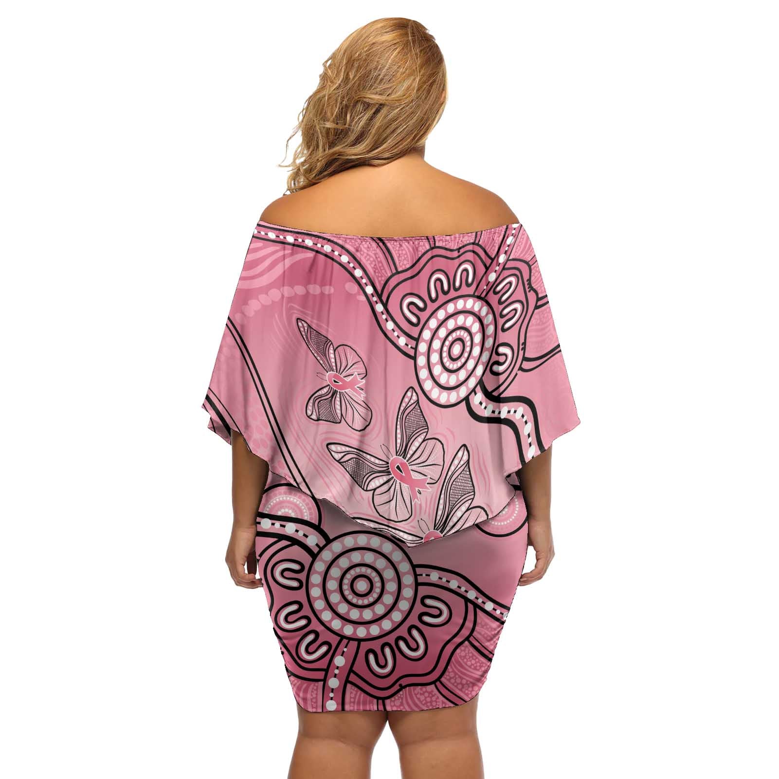 Pink Aboriginal Butterfly Ribbon Cancer Off Shoulder Short Dress