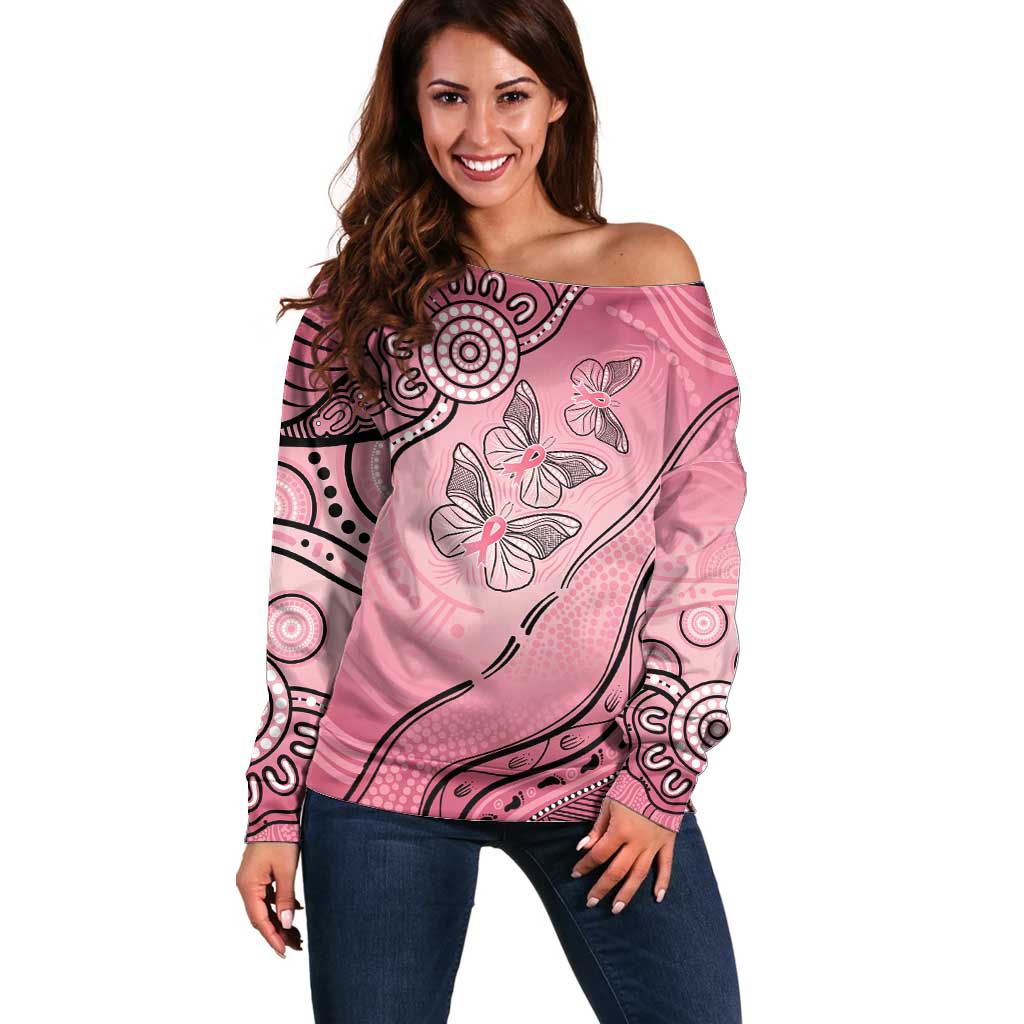 Pink Aboriginal Butterfly Ribbon Cancer Off Shoulder Sweater